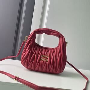 Miu Miu Red Matelassé Leather Mini Wander Hobo Bag